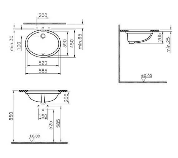 VitrA Commercial Arkitekt 52cm White Under-Counter Basin Oval 2 VitrA Commercial Arkitekt 52cm White Under-Counter Basin Oval - Image 2