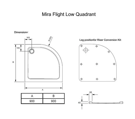 Mira Flight Low Quadrant Shower Tray White With Waste 3 Mira Flight Low Quadrant Shower Tray White With Waste - Image 3