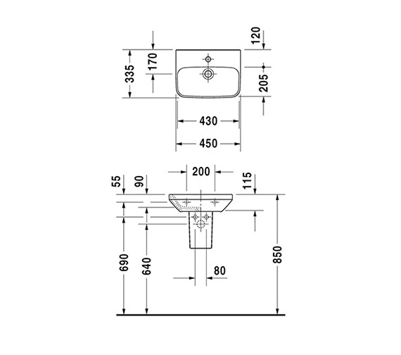Duravit DuraStyle 450 X 335mm 1 Taphole Handrinse Basin 2 Duravit DuraStyle 450 X 335mm 1 Taphole Handrinse Basin - Image 2