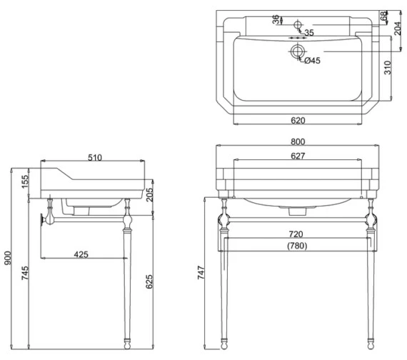 Burlington Edwardian 800mm Gloss White Basin With Washstand 2 Burlington Edwardian 800mm Gloss White Basin With Washstand - Image 2