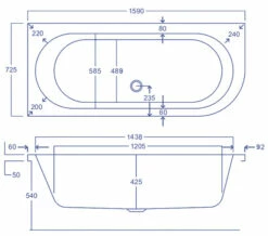 Carron Status Left Hand Corner Bath 1600 X 725mm