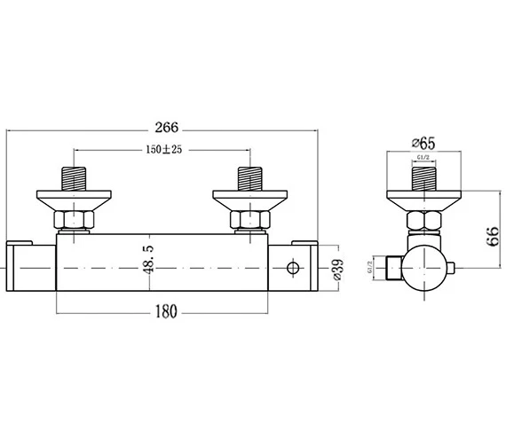 Nuie Thermostatic ABS Chrome Bar Shower Valve With Bottom Outlet 2 Nuie Thermostatic ABS Chrome Bar Shower Valve With Bottom Outlet - Image 2