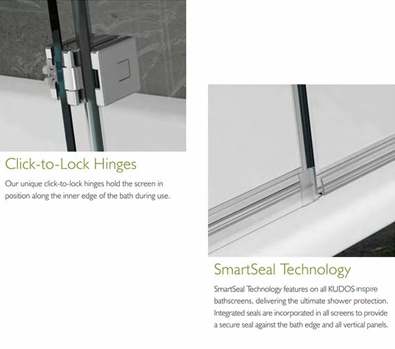 Kudos Inspire 875 X 1500mm Two Panel In-Fold Bath Screen 3 Kudos Inspire 875 X 1500mm Two Panel In-Fold Bath Screen - Image 3