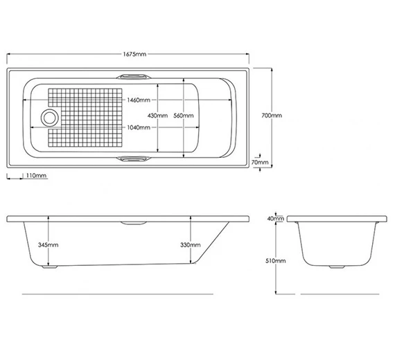 Trojan Granada II 1675 X 700mm 5mm Acrylic Bath With Grips - 2 Taphole 1 Trojan Granada II 1675 X 700mm 5mm Acrylic Bath With Grips - 2 Taphole