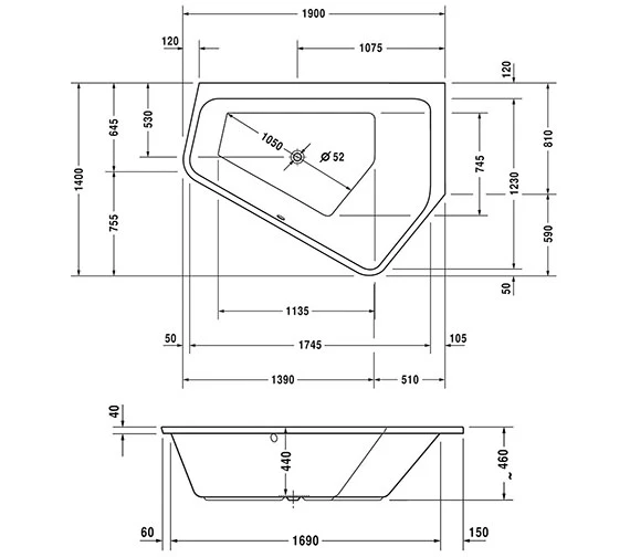 Duravit Paiova 1900mm X 1400mm Right-Left 5 Corner Built In Bath With Frame 2 Duravit Paiova 1900mm X 1400mm Right-Left 5 Corner Built In Bath With Frame - Image 2