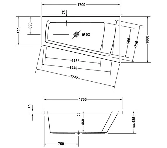 Duravit Paiova 1700mm X 1000mm Right-Left Backrest Slope Bath With Frame 1 Duravit Paiova 1700mm X 1000mm Right-Left Backrest Slope Bath With Frame