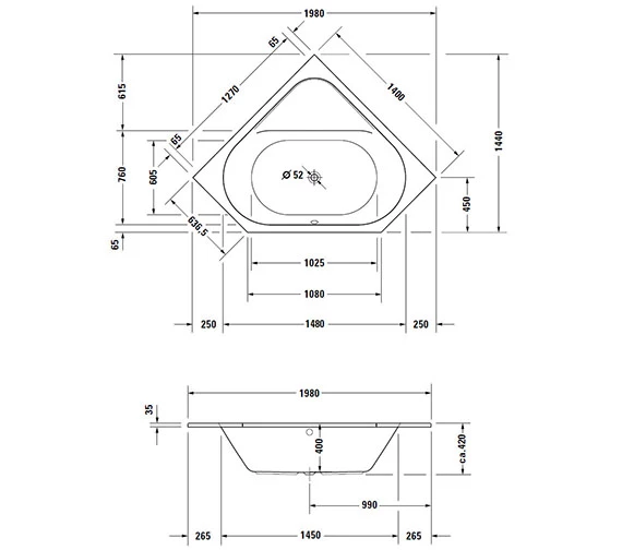 Duravit D-Code 1400 X 1400mm Built-In Corner Bathtub With Support Feet 1 Duravit D-Code 1400 X 1400mm Built-In Corner Bathtub With Support Feet