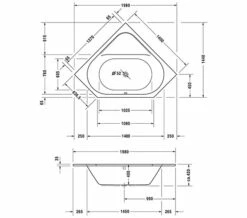Duravit D-Code 1400 X 1400mm Built-In Corner Bathtub Without Feet