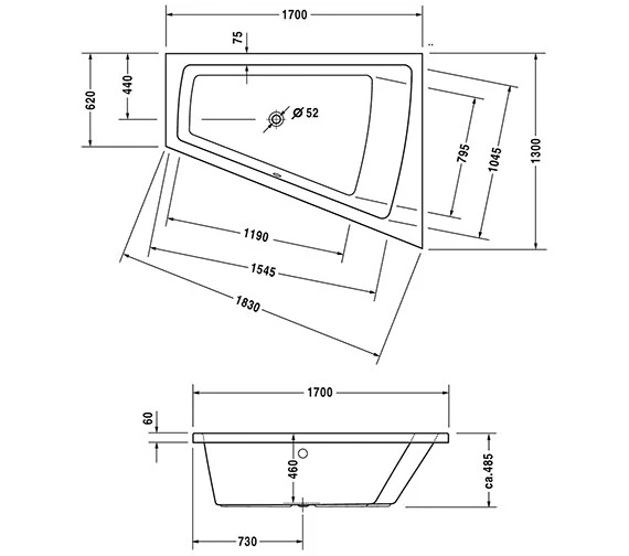 Duravit Paiova 1700mm X 1300mm Right-Left Backrest Slope Bath With Frame 1 Duravit Paiova 1700mm X 1300mm Right-Left Backrest Slope Bath With Frame