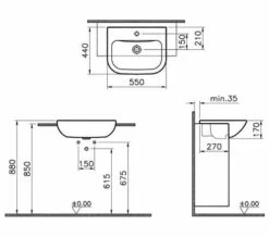 VitrA S20 550 X 440mm White Semi-Recessed Basin -Duravit Sales Shop M 2018 8 6 14 19 14 392