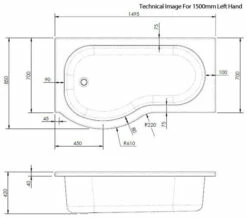Nuie P-Shaped Shower Bath White