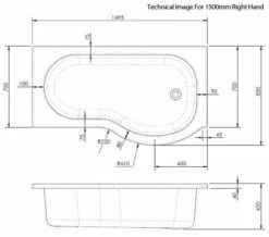 Nuie P-Shaped 1500mm Right Hand White Shower Bath - Ex Display