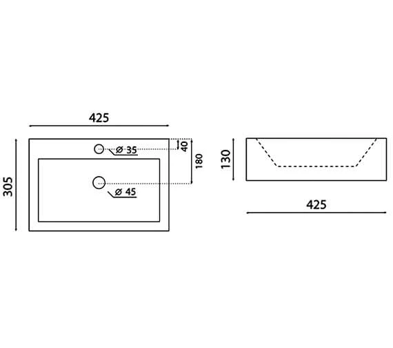 Crosswater Infinity Gerona Single Tap Hole Contemporary White Basin - 425 X 305mm 2 Crosswater Infinity Gerona Single Tap Hole Contemporary White Basin - 425 X 305mm - Image 2