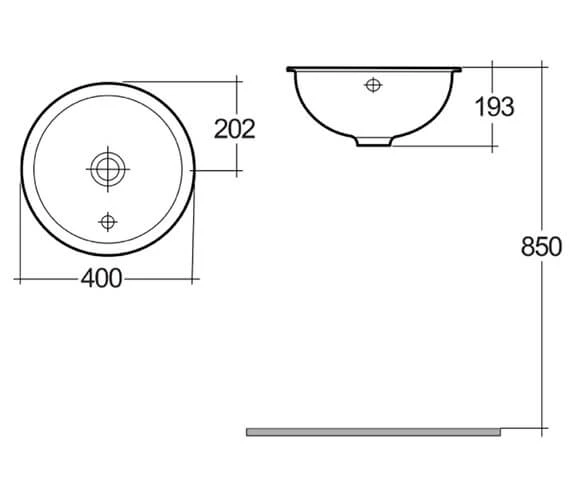 RAK Emma 40cm Under/Over Counter White Basin 400mm 2 RAK Emma 40cm Under/Over Counter White Basin 400mm - Image 2