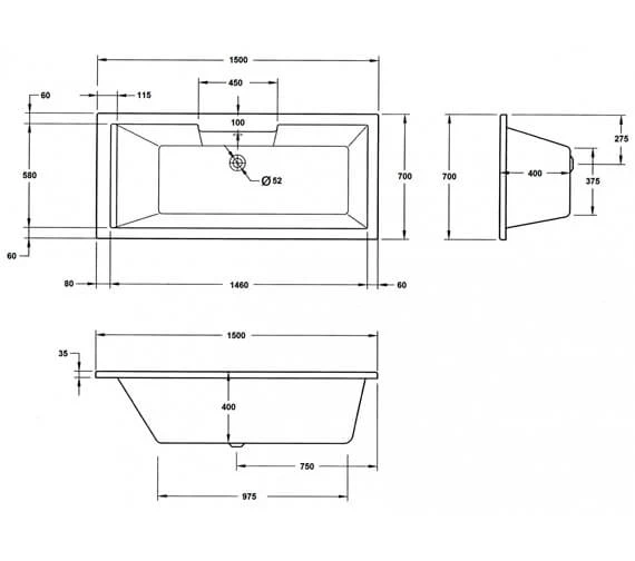 Aqua Legend Square Single Ended Standard White Bath - Sizes Available 3 Aqua Legend Square Single Ended Standard White Bath - Sizes Available - Image 3