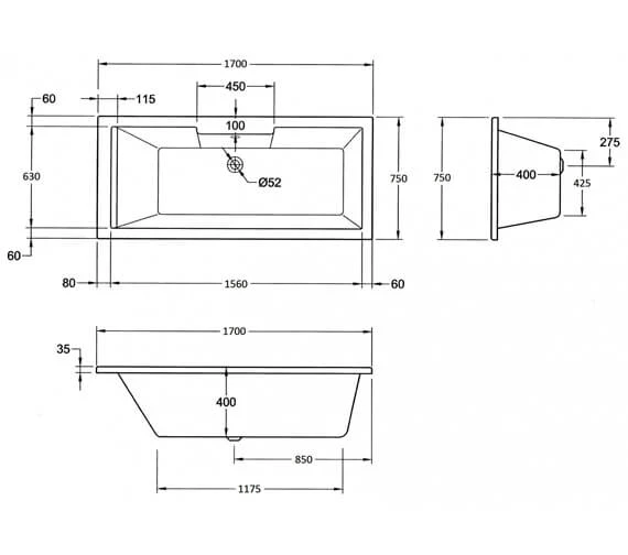 Aqua Legend Square Single Ended Standard White Bath - Sizes Available 6 Aqua Legend Square Single Ended Standard White Bath - Sizes Available - Image 6