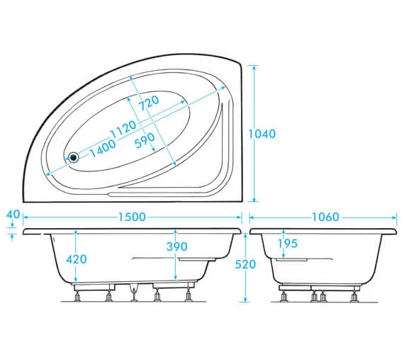 Aqua Orlah 1500 X 1040mm Offset Corner Whirlpool Bath 3 Aqua Orlah 1500 X 1040mm Offset Corner Whirlpool Bath - Image 3