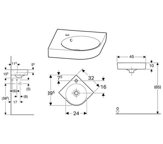 Geberit Selnova Compact Corner Handrinse Basin 2 Geberit Selnova Compact Corner Handrinse Basin - Image 2