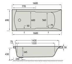 Carron Axis White Single Ended 5mm Acrylic Bath 1600 X 700mm