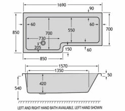 Duravit Sales Shop 14 Carron Quantum 5mm Acrylic L-Shaped White Bath 1700 X 700-850mm