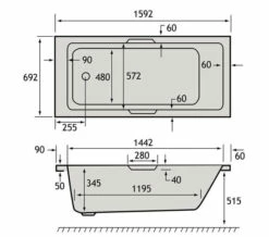 Carron Quantum Single Ended Acrylic 5mm White Bath 1600 X 700mm