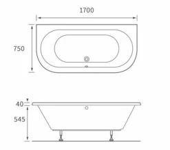 Joseph Miles Osric 1700 X 750mm Back-To-Wall Double Ended Bath -Duravit Sales Shop M700 2022 10 7 11 8 8 360