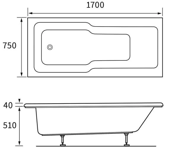 Joseph Miles Kipp 1700 X 750mm 0 Tap-Hole White Single Ended Shower Bath 1 Joseph Miles Kipp 1700 X 750mm 0 Tap-Hole White Single Ended Shower Bath