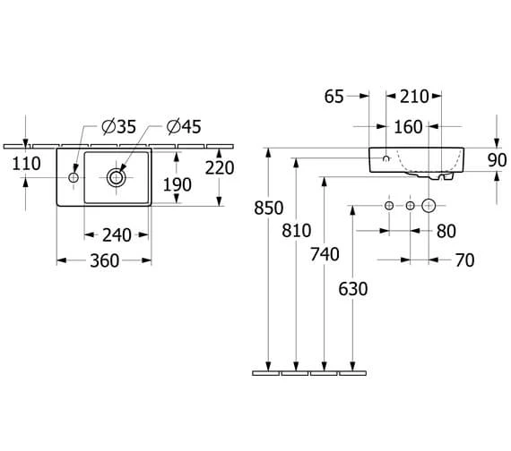 Villeroy & Boch Villeroy And Boch Avento 360mm Wall Mounted White 1 Tap Hole Basin 5 Villeroy & Boch Villeroy And Boch Avento 360mm Wall Mounted White 1 Tap Hole Basin - Image 5