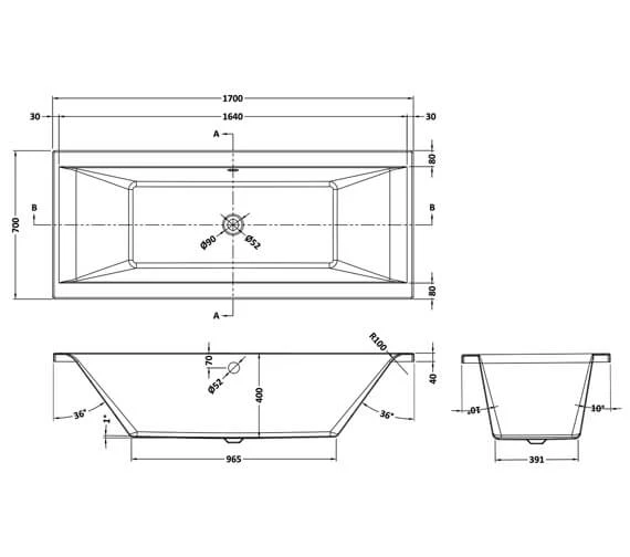Hudson Reed Asselby Square 1700mm Double Ended Eternalite Acrylic Bath 3 Hudson Reed Asselby Square 1700mm Double Ended Eternalite Acrylic Bath - Image 3