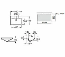 Roca Diverta White In Countertop Basin 550mm Wide - 327116000 -Duravit Sales Shop M700 2022 12 6 7 20 20 450