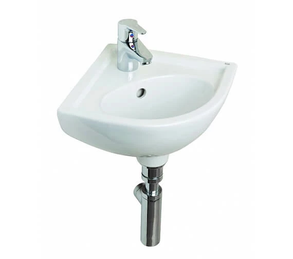 Essential Lily Raised Height Compact White Corner Basin 1 Essential Lily Raised Height Compact White Corner Basin
