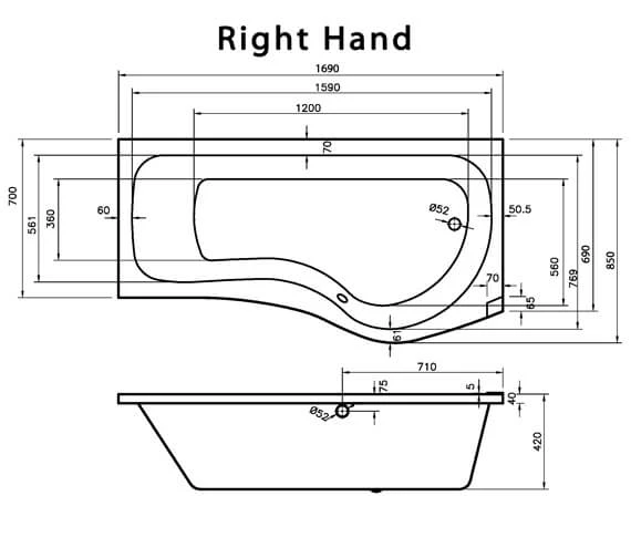 Joseph Miles 1700mm Curved-P Whirlpool Bath With Front Panel And Screen 4 Joseph Miles 1700mm Curved-P Whirlpool Bath With Front Panel And Screen - Image 4