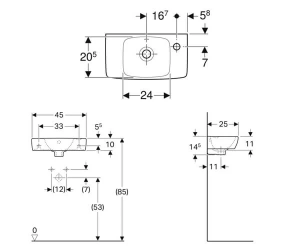 Geberit Selnova Square 450 X 250mm Right Hand 1 Tap Hole Handrinse Basin White 2 Geberit Selnova Square 450 X 250mm Right Hand 1 Tap Hole Handrinse Basin White - Image 2