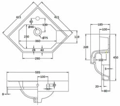 Hudson Reed Richmond 595 X 450mm Corner Wall Hung Basin 3 Hudson Reed Richmond 595 X 450mm Corner Wall Hung Basin -Duravit Sales Shop M700 2022 6 29 6 57 30 802