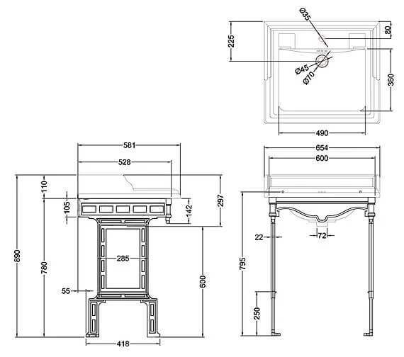 Burlington Classic Rectangular Washbasin With Aluminium Washstand 2 Burlington Classic Rectangular Washbasin With Aluminium Washstand - Image 2