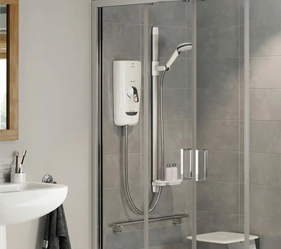 Mira Advance Flex 9.8kW Thermostatic Electric Shower White And Chrome 1 Mira Advance Flex 9.8kW Thermostatic Electric Shower White And Chrome