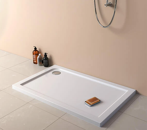 Nuie Hydrastone 1100mm Rectangular White Shower Tray - Corner Waste 1 Nuie Hydrastone 1100mm Rectangular White Shower Tray - Corner Waste