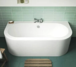 Nuie Shingle 1700 X 750mm Curved Back To Wall White Bath With Panel