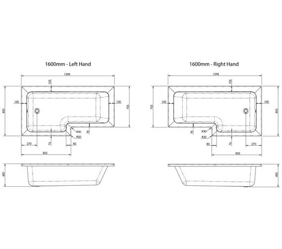 Nuie Square L-Shaped Shower Bath 3 Nuie Square L-Shaped Shower Bath - Image 3