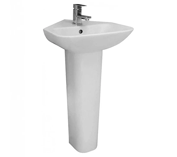 Essential Violet 450mm White 1 Tap Hole Corner Basin With Full Pedestal 1 Essential Violet 450mm White 1 Tap Hole Corner Basin With Full Pedestal