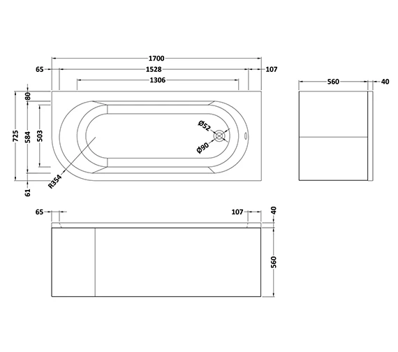 QS Basic Curve 1700 X 725mm White Back-To-Wall Corner Bath 3 QS Basic Curve 1700 X 725mm White Back-To-Wall Corner Bath - Image 3