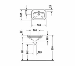 Duravit 1930 Series 500mm 1 Tap Hole Handrinse Basin - 0785500000 6 Duravit 1930 Series 500mm 1 Tap Hole Handrinse Basin - 0785500000 -Duravit Sales Shop QS D19303 2 mn