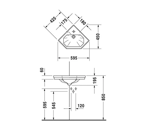 Duravit 1930 Series 1 Tap Hole Handrinse Corner Basin 595mm - 793420000 3 Duravit 1930 Series 1 Tap Hole Handrinse Corner Basin 595mm - 793420000 - Image 3