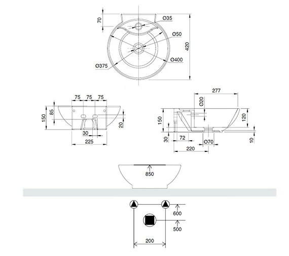 Miller 400mm Round Ceramic Basin - 174W1 3 Miller 400mm Round Ceramic Basin - 174W1 - Image 3