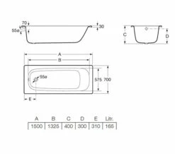 Roca Contesa Luxurious Single Ended Rectangular Steel Bath White -Duravit Sales Shop QS V19246 2 mn
