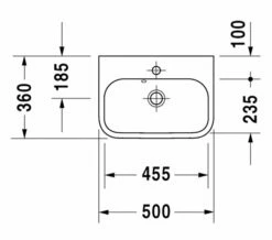 Duravit Happy D2 500 X 360mm Furniture Handrinse Basin -Duravit Sales Shop QS V24800 2 mn