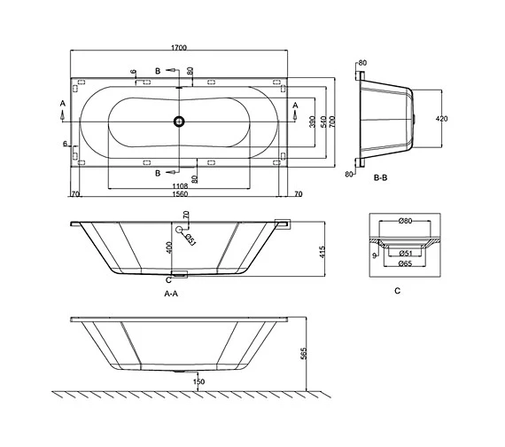 Cleargreen Verde Rectangular Double Ended White Bath 1700 X 700mm 3 Cleargreen Verde Rectangular Double Ended White Bath 1700 X 700mm - Image 3