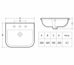 RAK Series 600 White 500mm Wide Inset Vanity Basin -Duravit Sales Shop QS V30127 2 mn