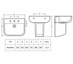 RAK Series 600 1 Tap Hole White Basin 520mm With Pedestal -Duravit Sales Shop QS V36287 2 mn