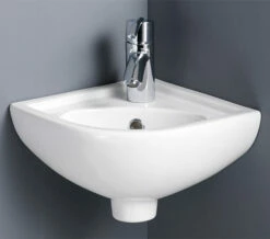 RAK Compact 1 Tap Hole 440mm Wall Hung Corner Basin White - COMCNRB1 -Duravit Sales Shop QS V36338 4 mn